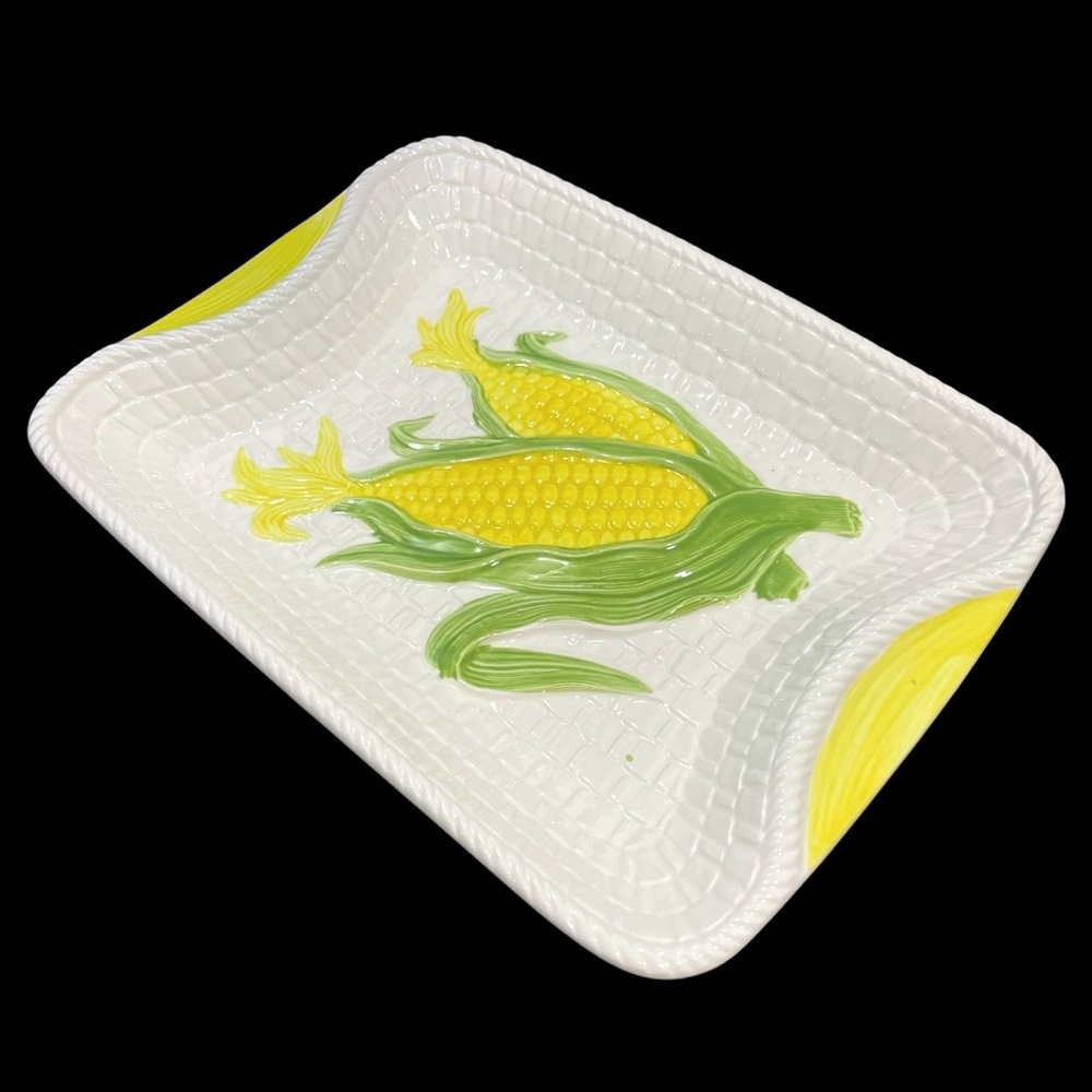 Vintage 1950s Corn Cob Serving Platter Japan Ceramic Majolica Style Mid-Century